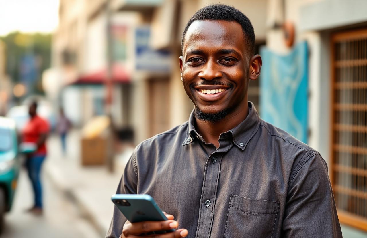 Emeka smiling on a Lagos street